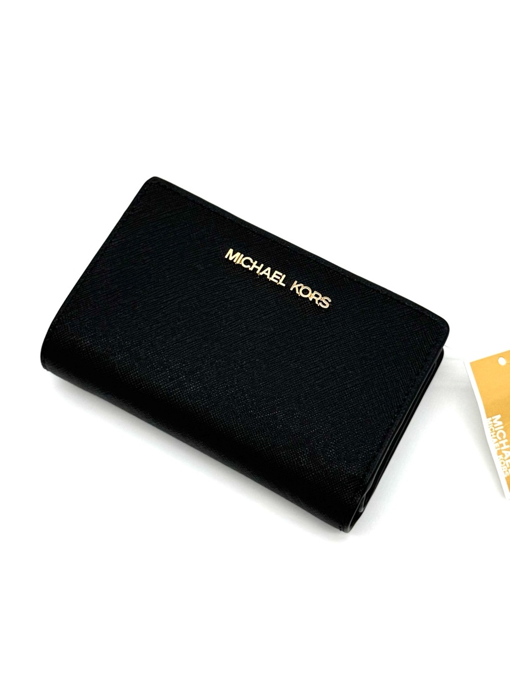 Michael Kors Medium Bifold Zip Chain Wallet Black/Gold